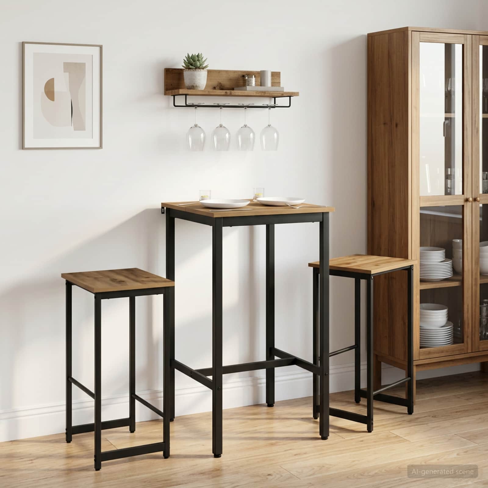 Barkruk 2 st Artisanaal eiken 40 x 32 x 64 cm Bewerkt hout – afbeelding 1