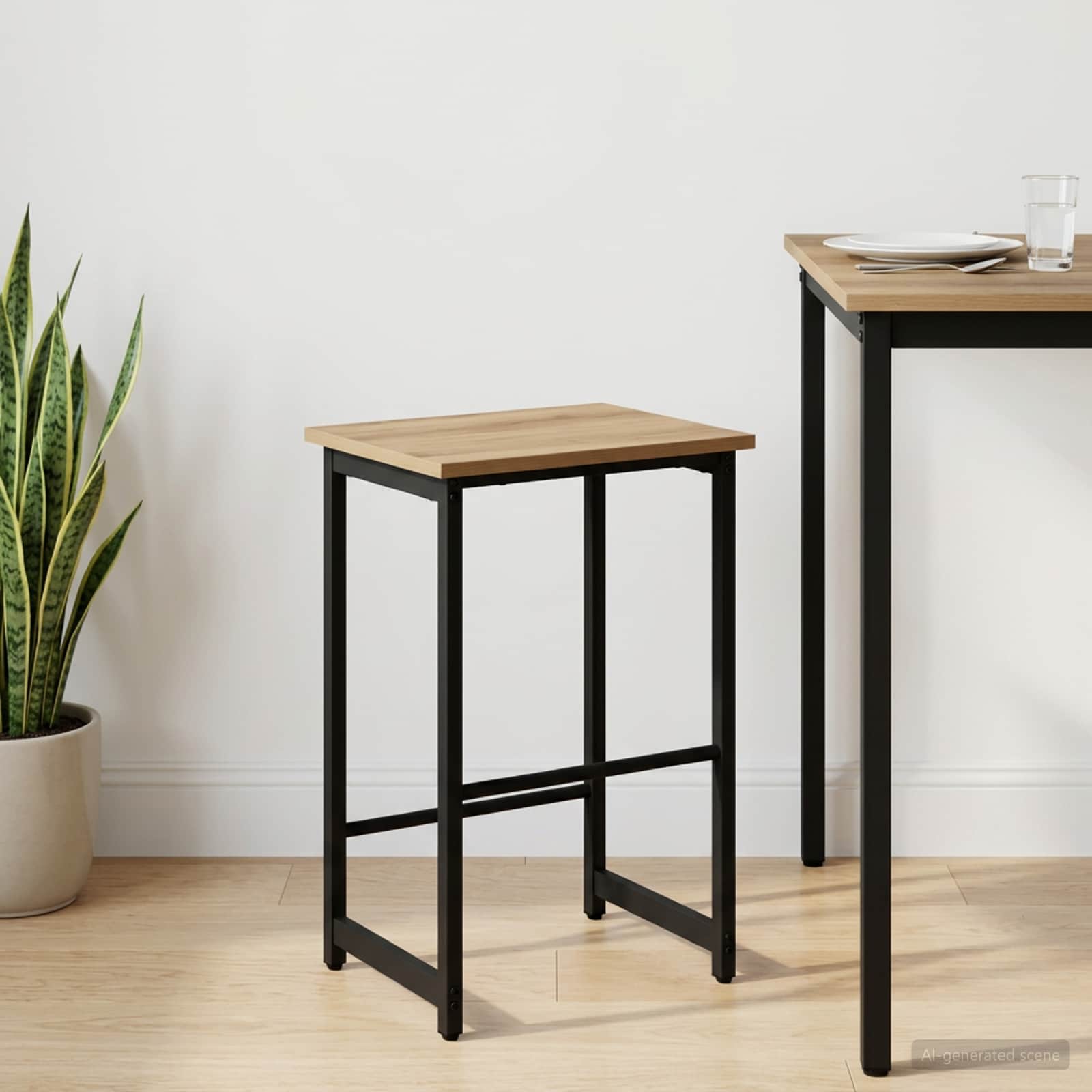 Barkruk Artisanaal eiken 40 x 32 x 74 cm Bewerkt hout – afbeelding 1