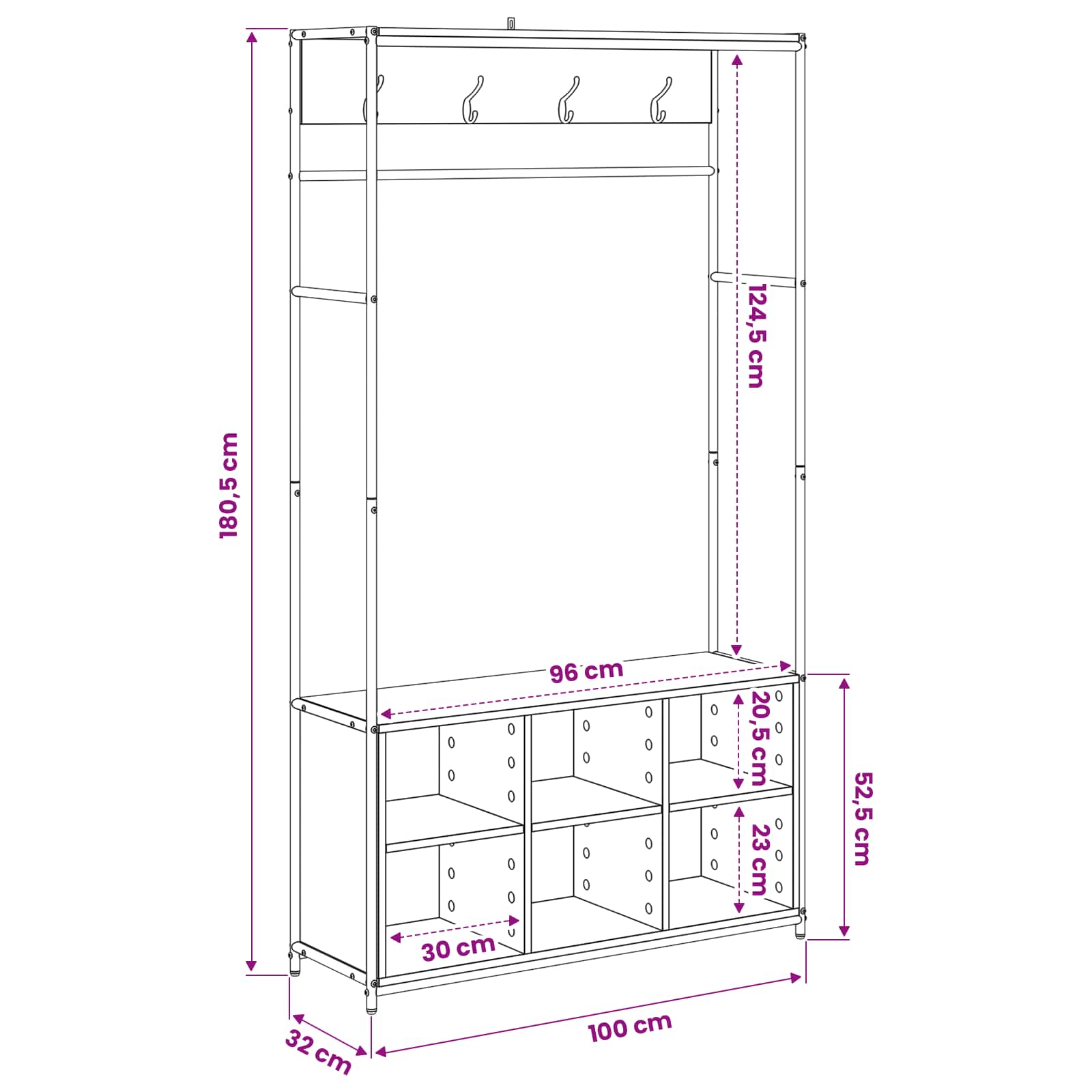 Kapstok met schoenenbank Zwart eiken 100 x 32 x 180,5 cm image 9