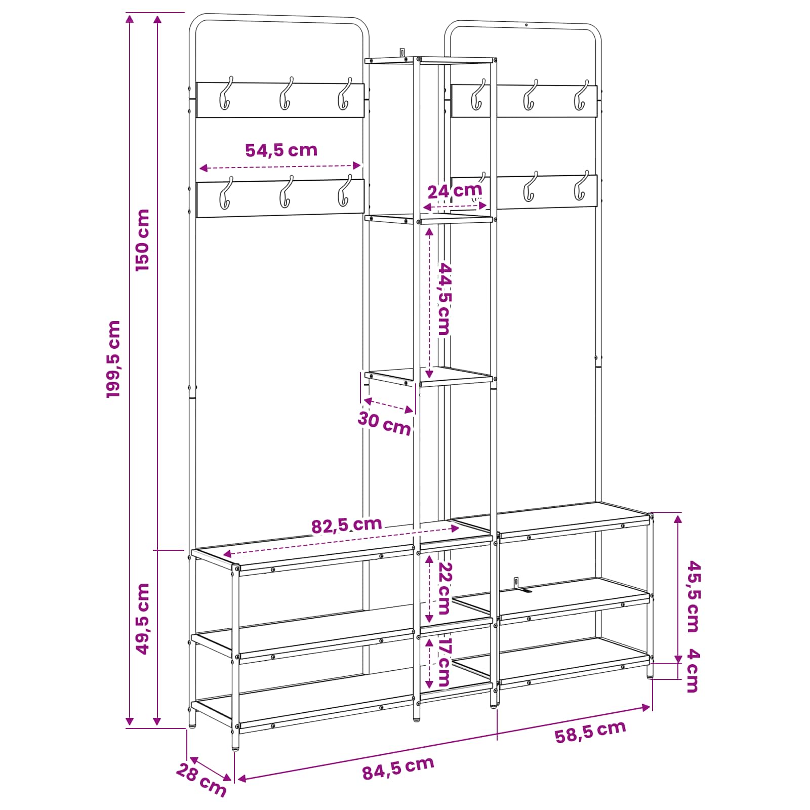 Kapstok met schoenenbank Oud hout 143 x 30 x 199,5 cm image 11