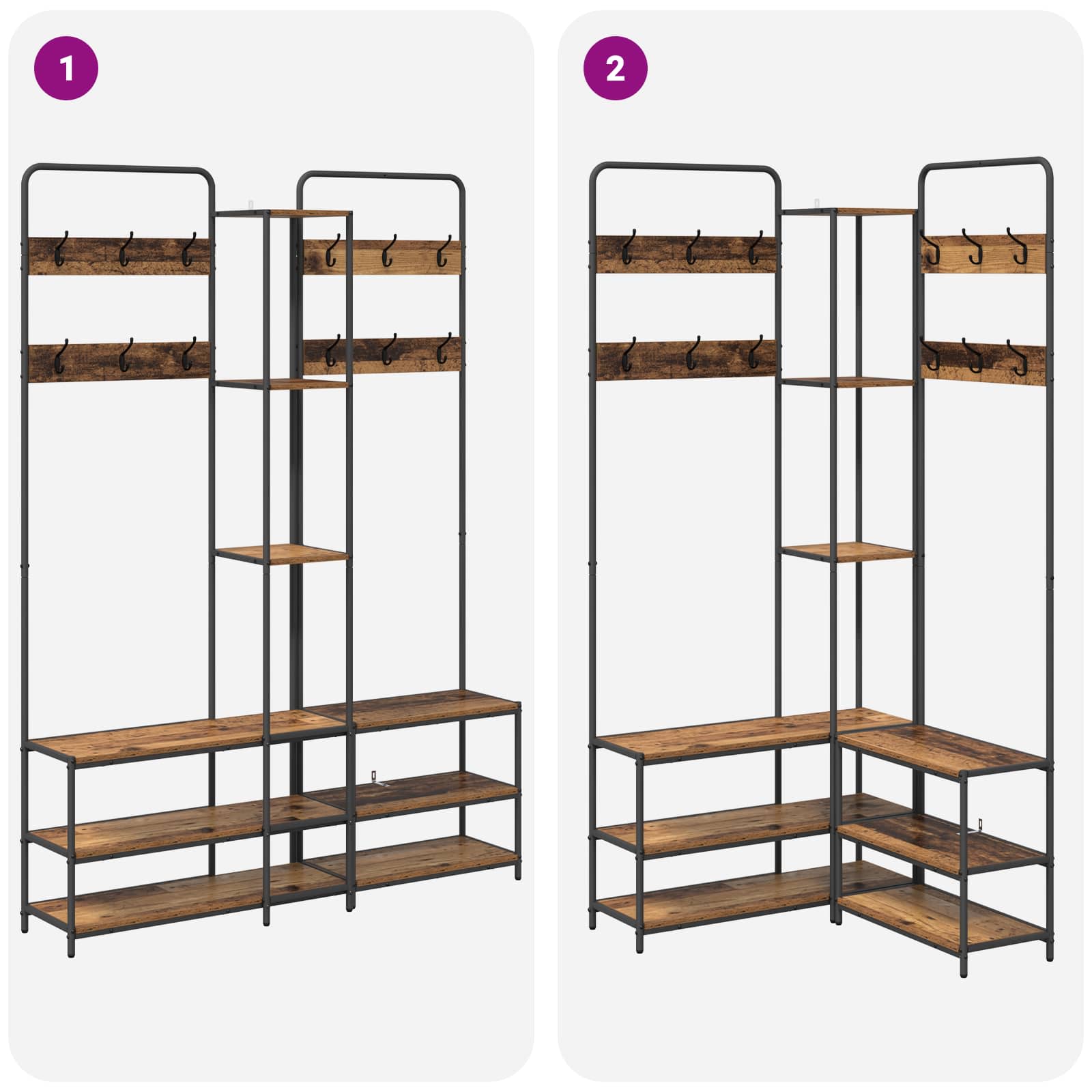 Kapstok met schoenenbank Oud hout 143 x 30 x 199,5 cm image 10