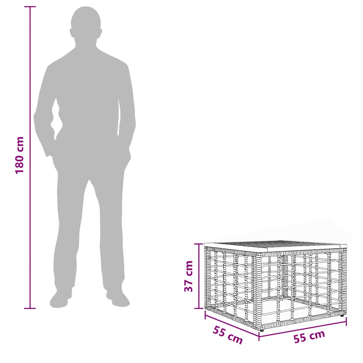 Havemøbel Bord 55 x 55 x 37 cm PE Rattan og Glas - Billede 8