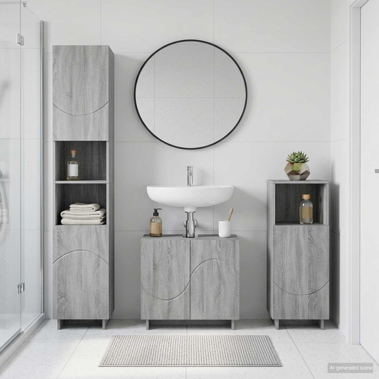vidaXL Badezimmerschrank-Set 3 stk. Grau Sonoma Holzwerkstoff