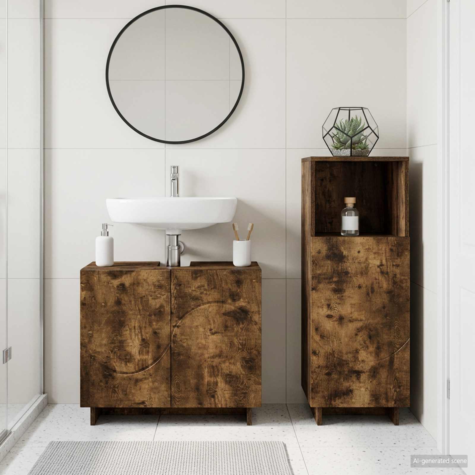 vidaXL Badezimmerschrank-Set 2 stk. Raucheiche Holzwerkstoff