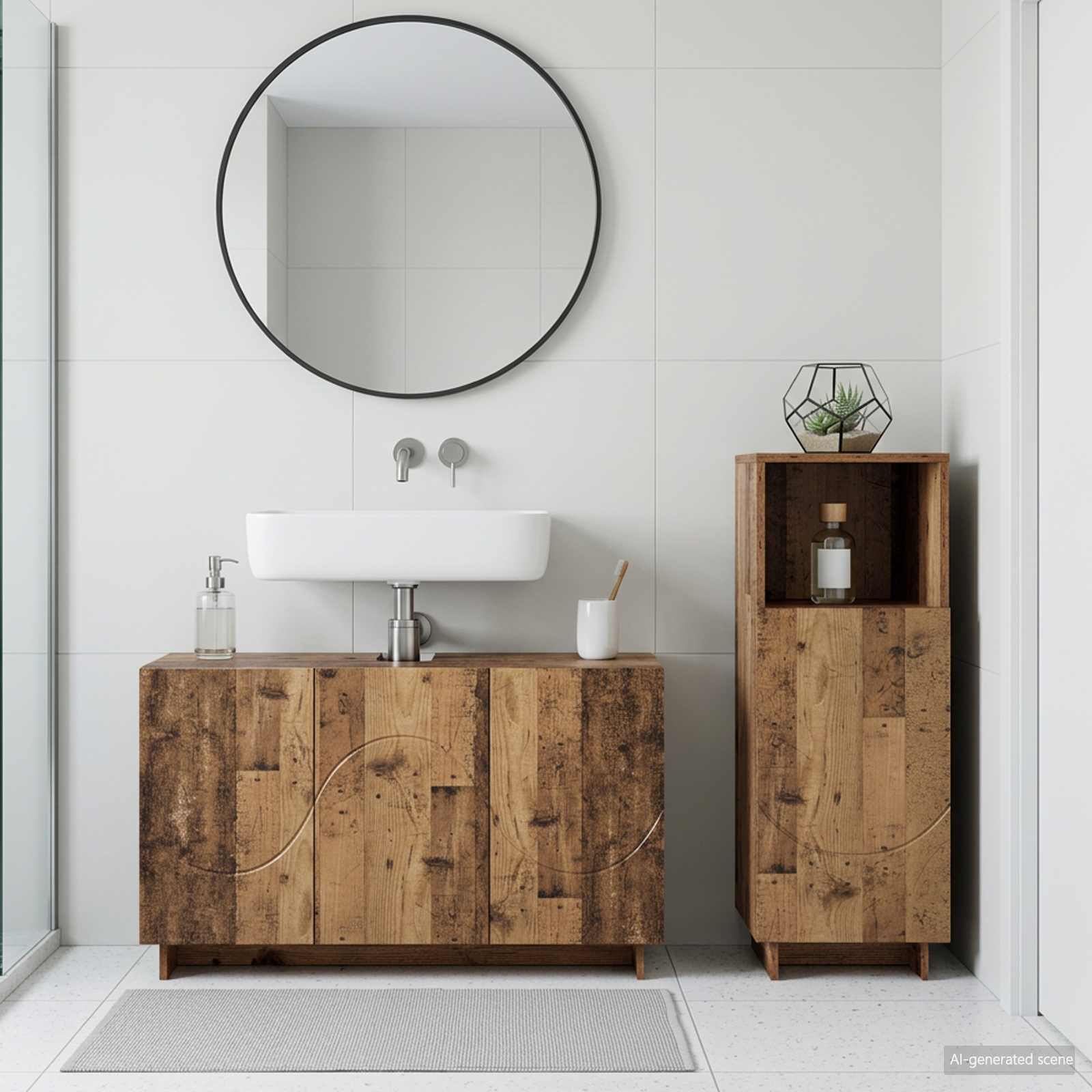 vidaXL Badezimmerschrank-Set 2 stk. Altholz Holzwerkstoff