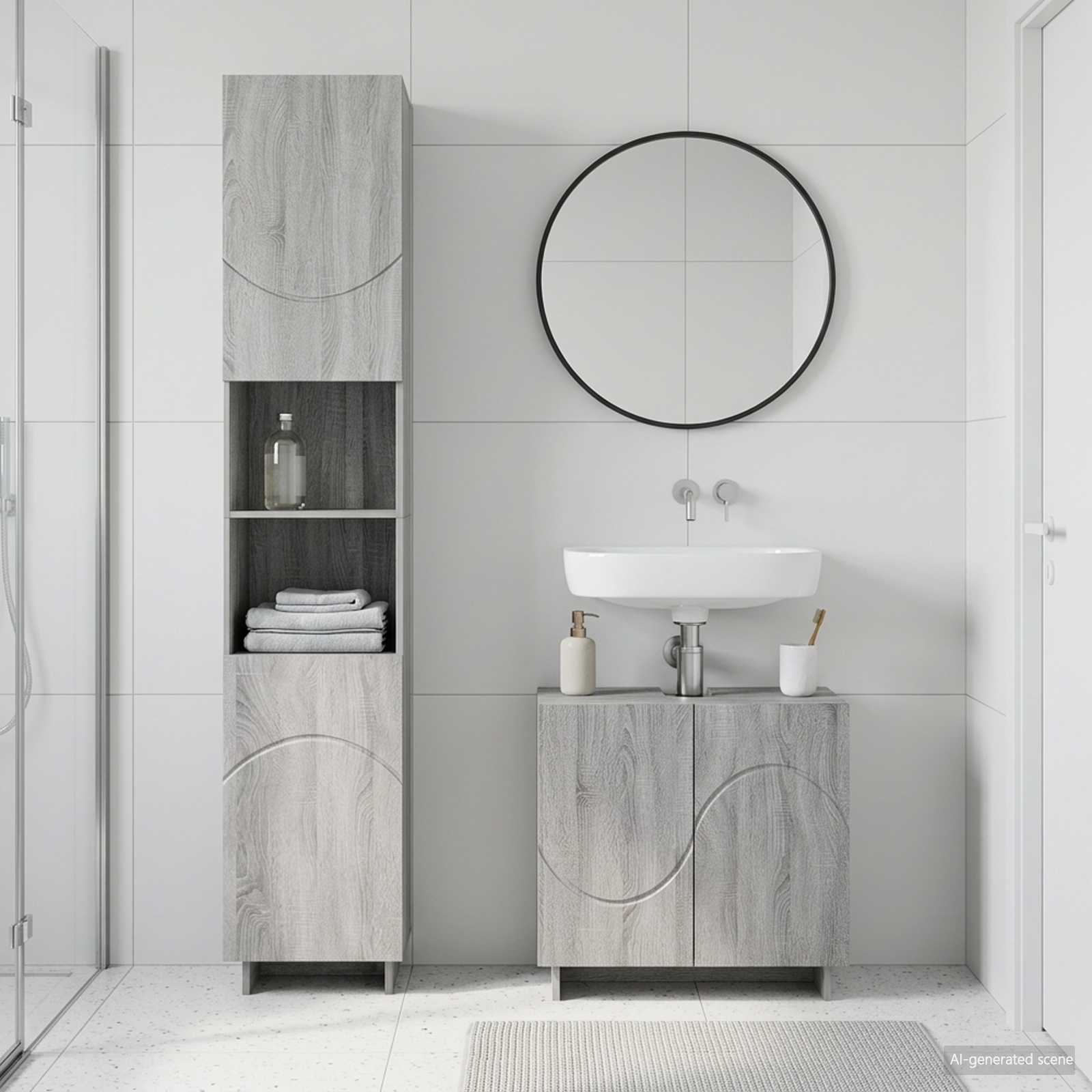 vidaXL Badezimmerschrank-Set 2 stk. Grau Sonoma Holzwerkstoff