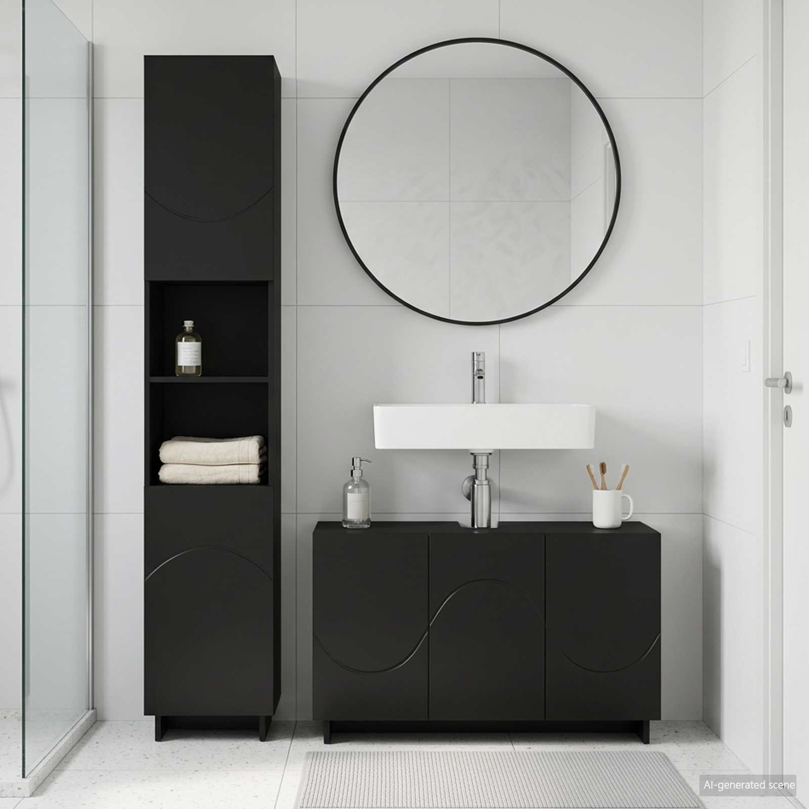 vidaXL Badezimmerschrank-Set 2 stk. Schwarz Holzwerkstoff