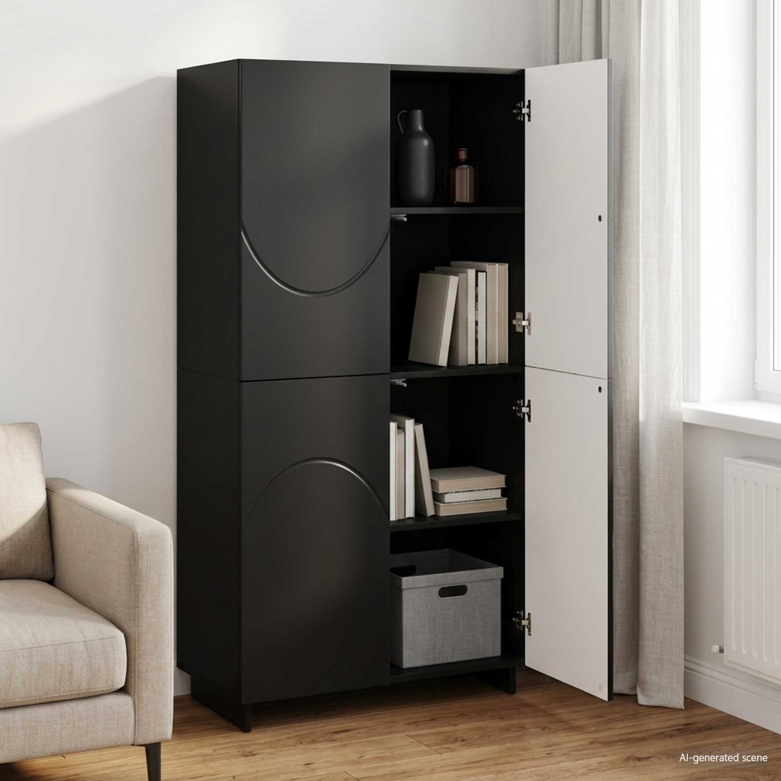 Висок шкаф Черно 79 x 41 x 151 см Инженерна дървесина