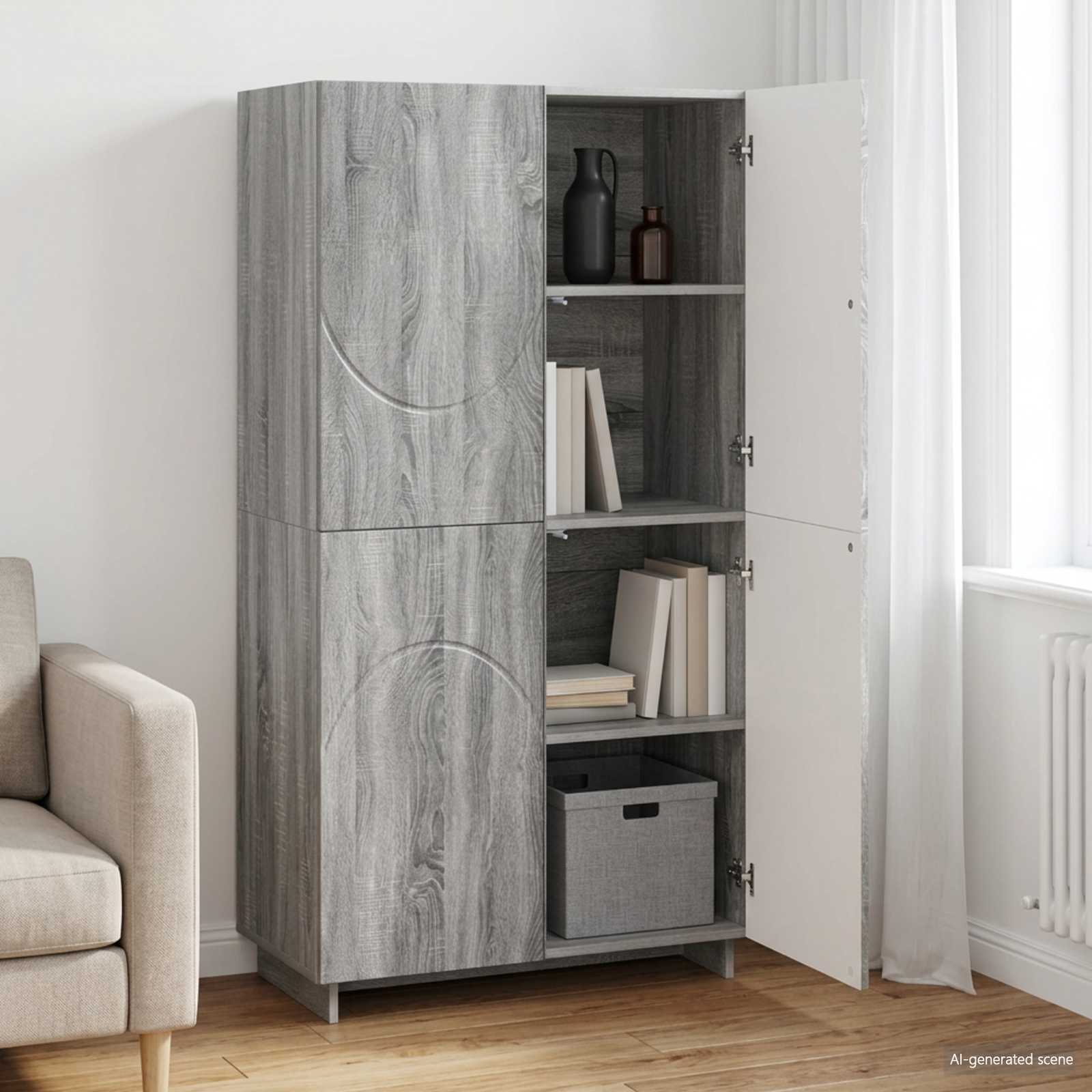 Висок шкаф Сив Сонома 79 x 41 x 151 см Инженерна дървесина