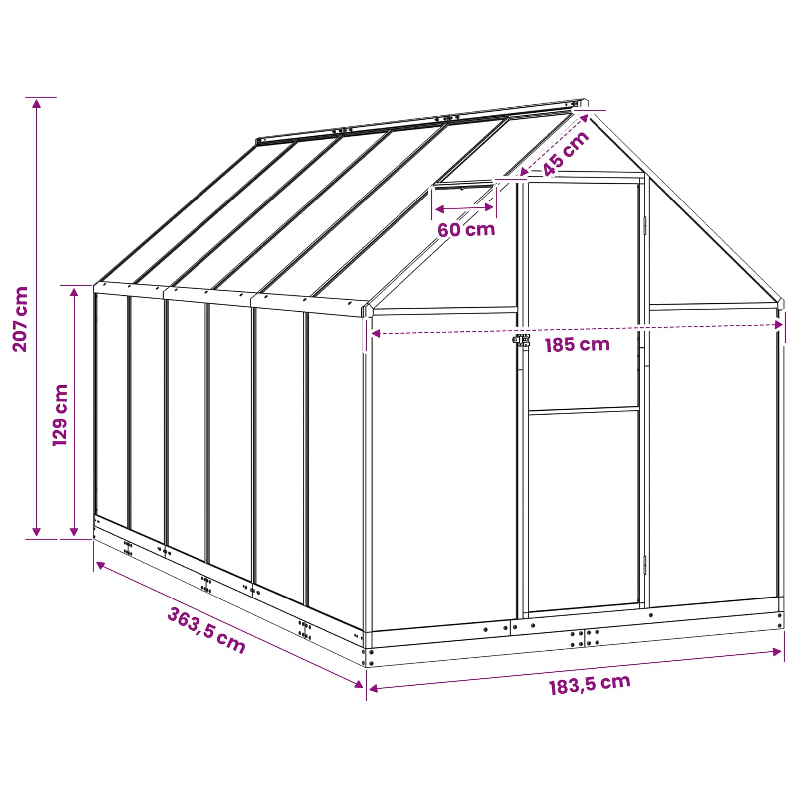 Tuin Serre met de deur Antracietkleurig 183,5 x 363,5 x 207 cm image 9