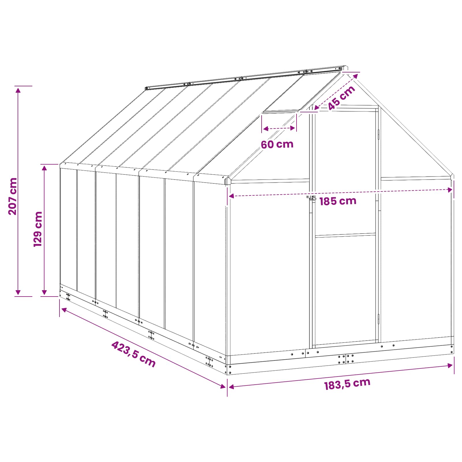 Tuin Serre met de deur Antracietkleurig 183,5 x 423,5 x 207 cm image 8
