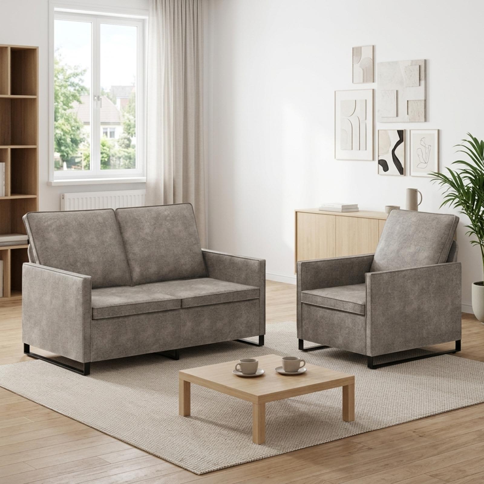 Kavčna garnitura 2 pcs Svetlo siva Umetni velur