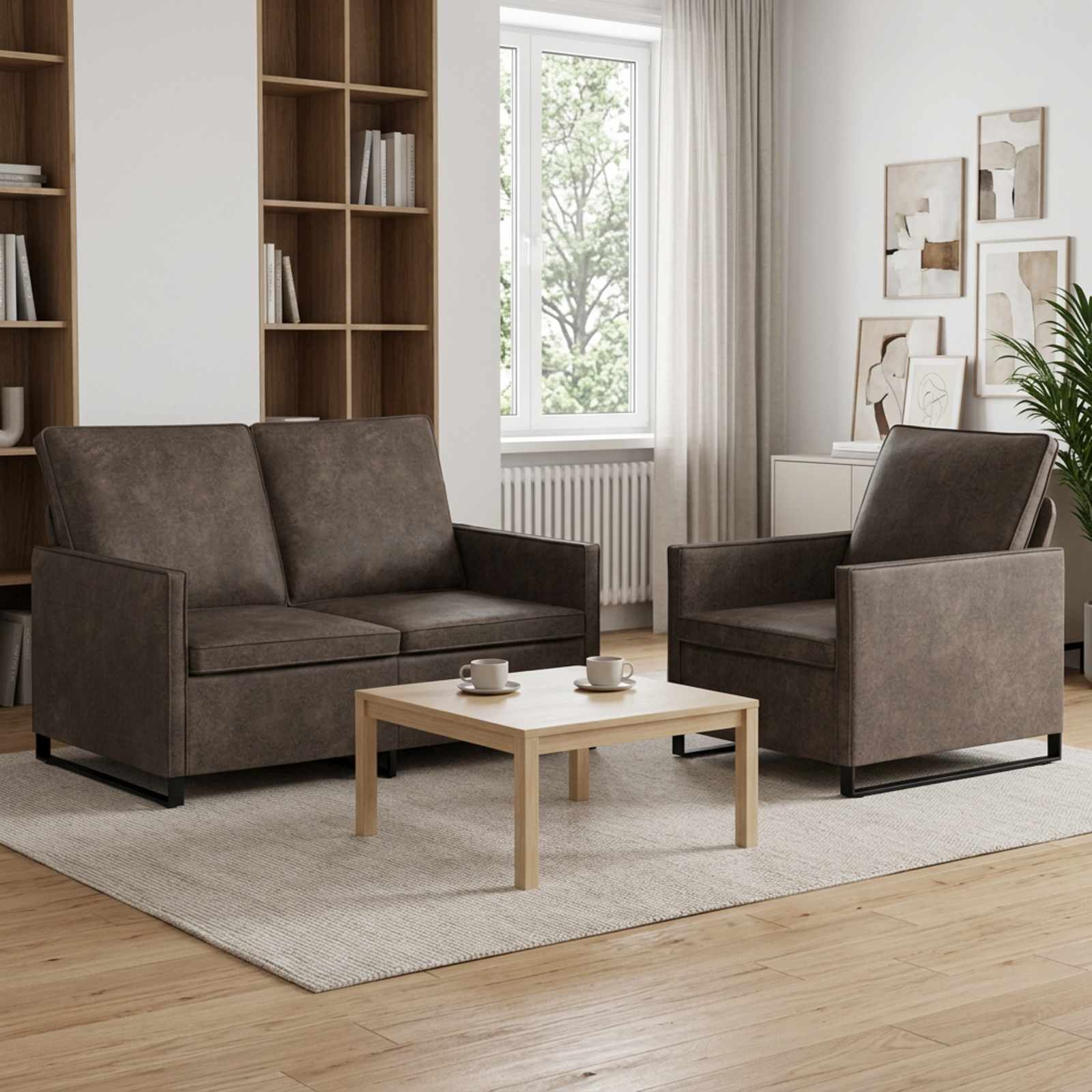 Kavčna garnitura 2 pcs Temno siva Umetni velur
