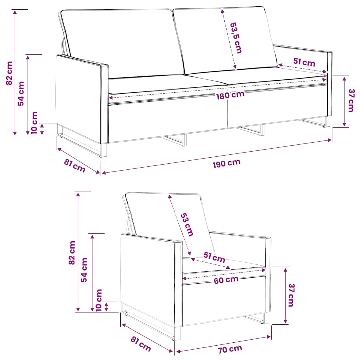 Sofa Sæt 2 stk. Mørkegrå Faux suedestof - Billede 8