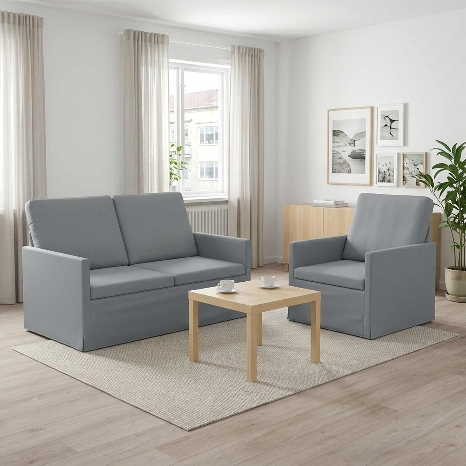 Kavčna garnitura 2 pcs Svetlo siva Blago