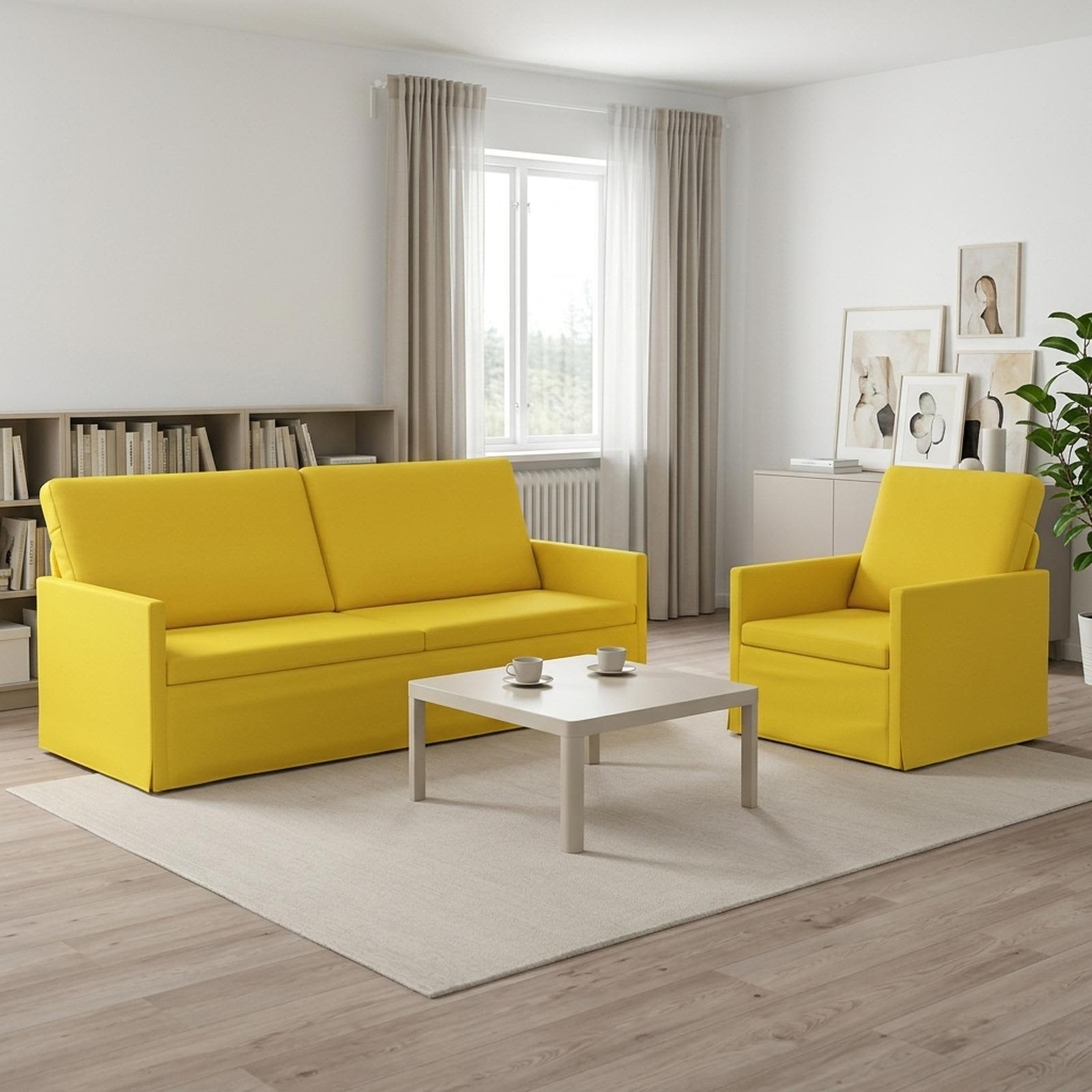 Sofasæt i 2 dele - lysegul polyester