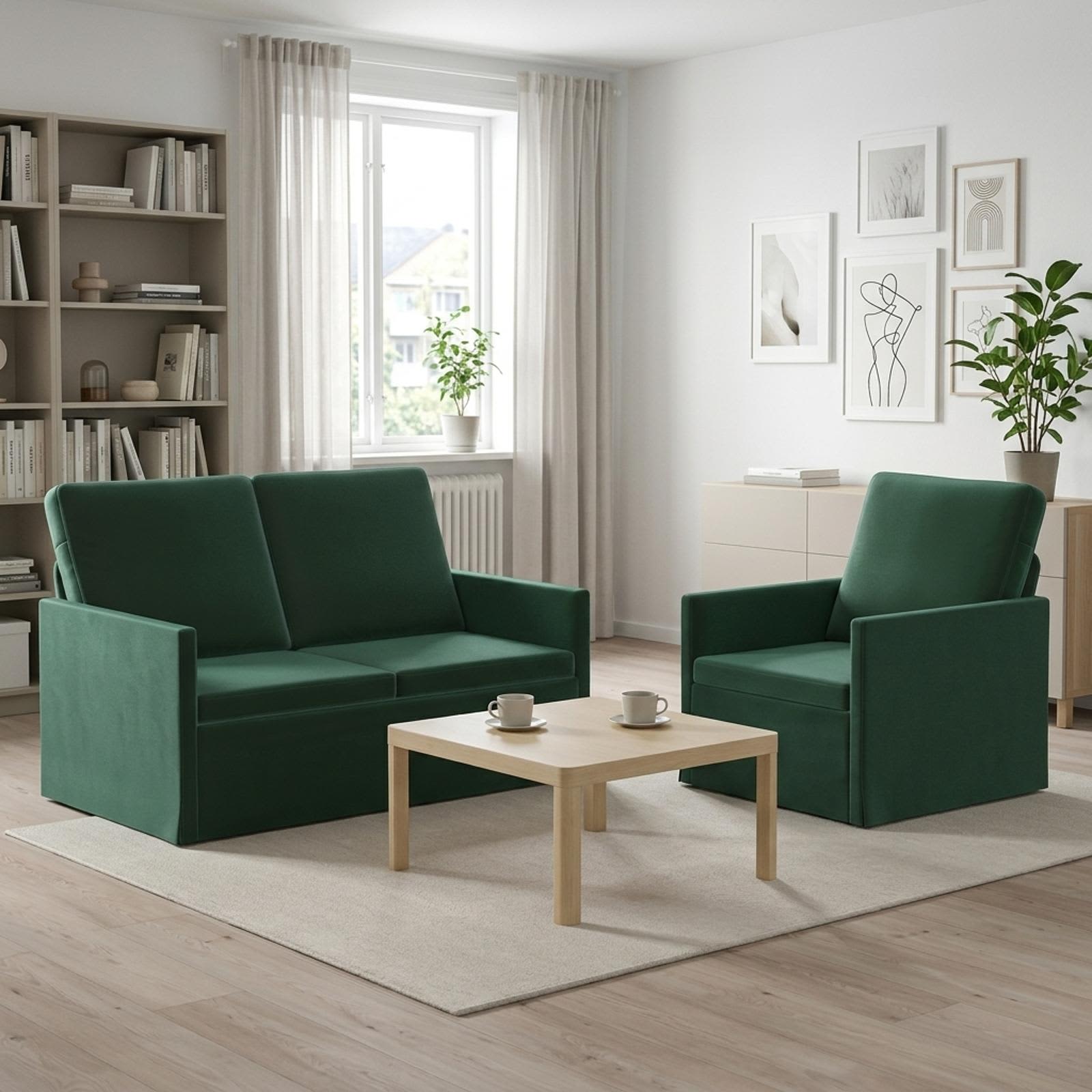 Kavčna garnitura 2 pcs Temno zelena Žamet