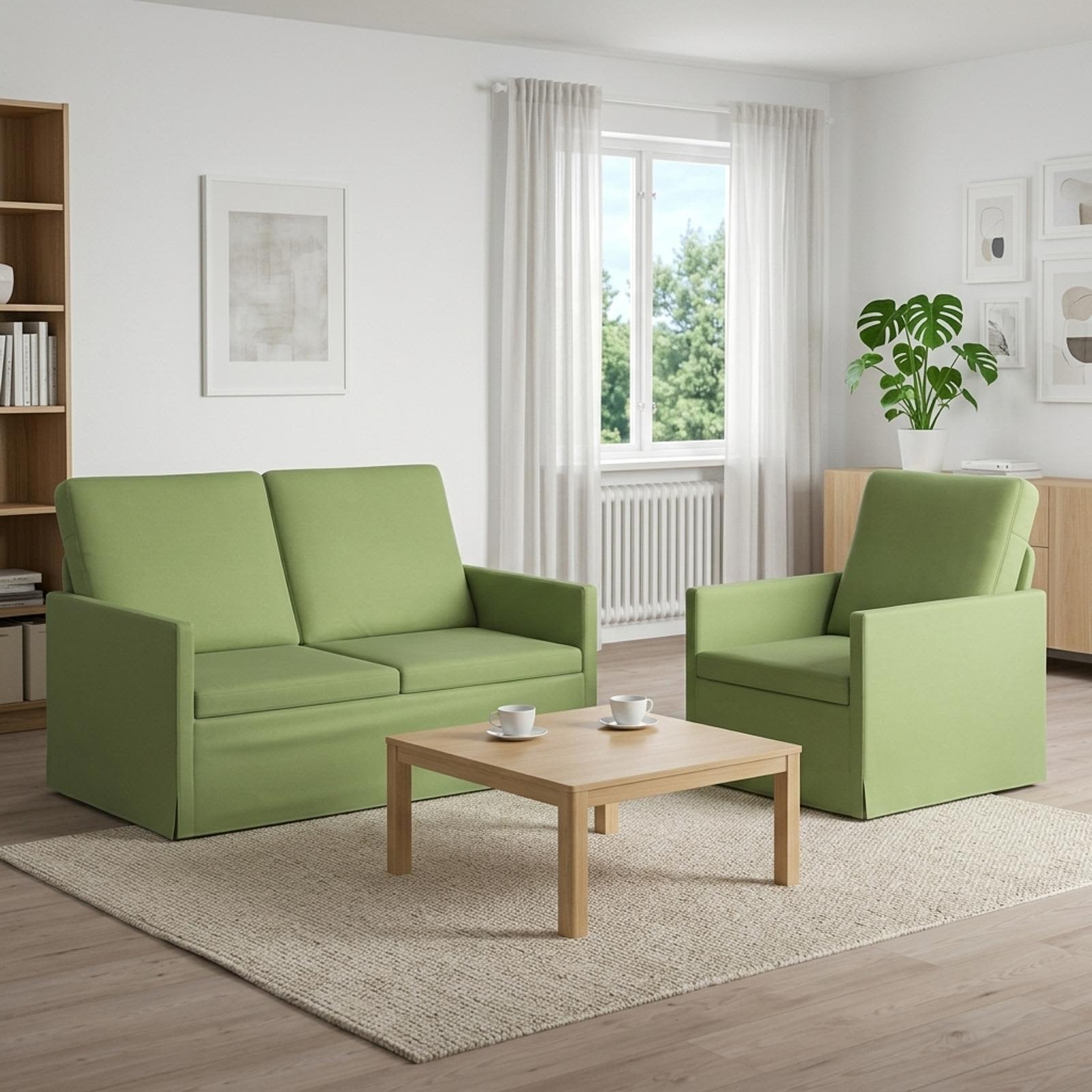 Sofasæt med 2-pers. sofa og lænestol i lysegrøn velour