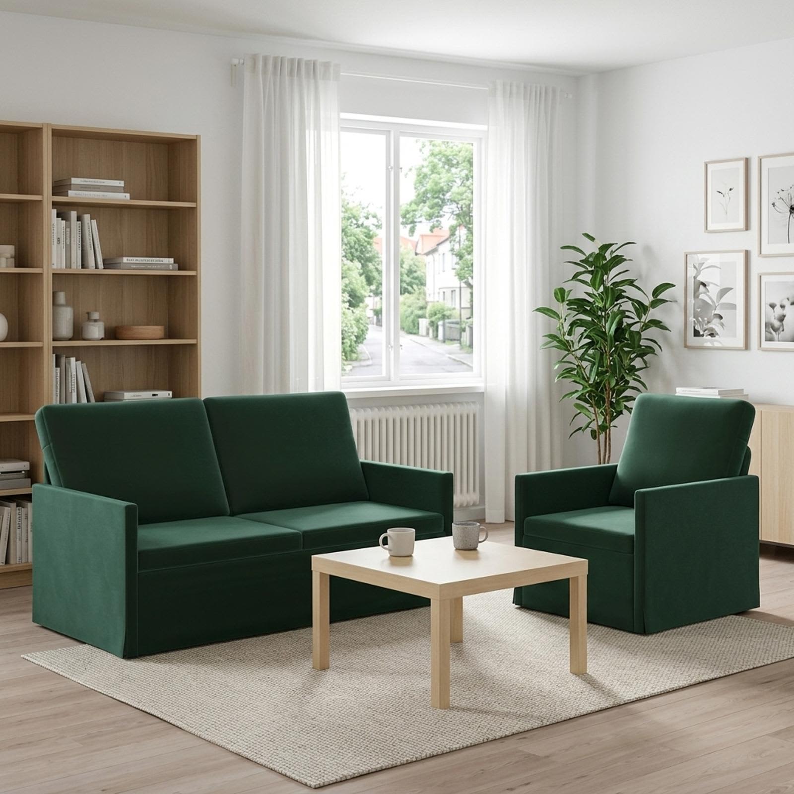 vidaXL Sofa Sæt 2 pcs Mørkegrøn Velour (V)