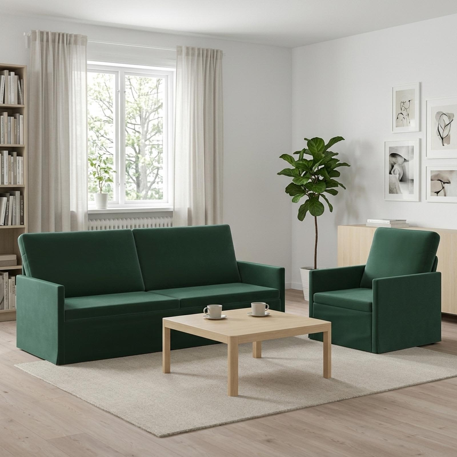 Kavčna garnitura 2 pcs Temno zelena Žamet