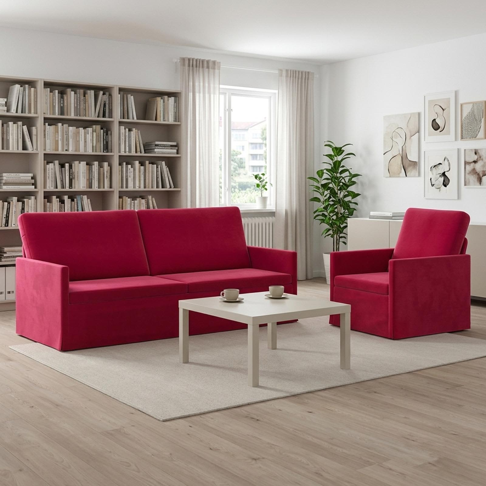 vidaXL Sofa Sæt 2 pcs Vinrød Velour (V)