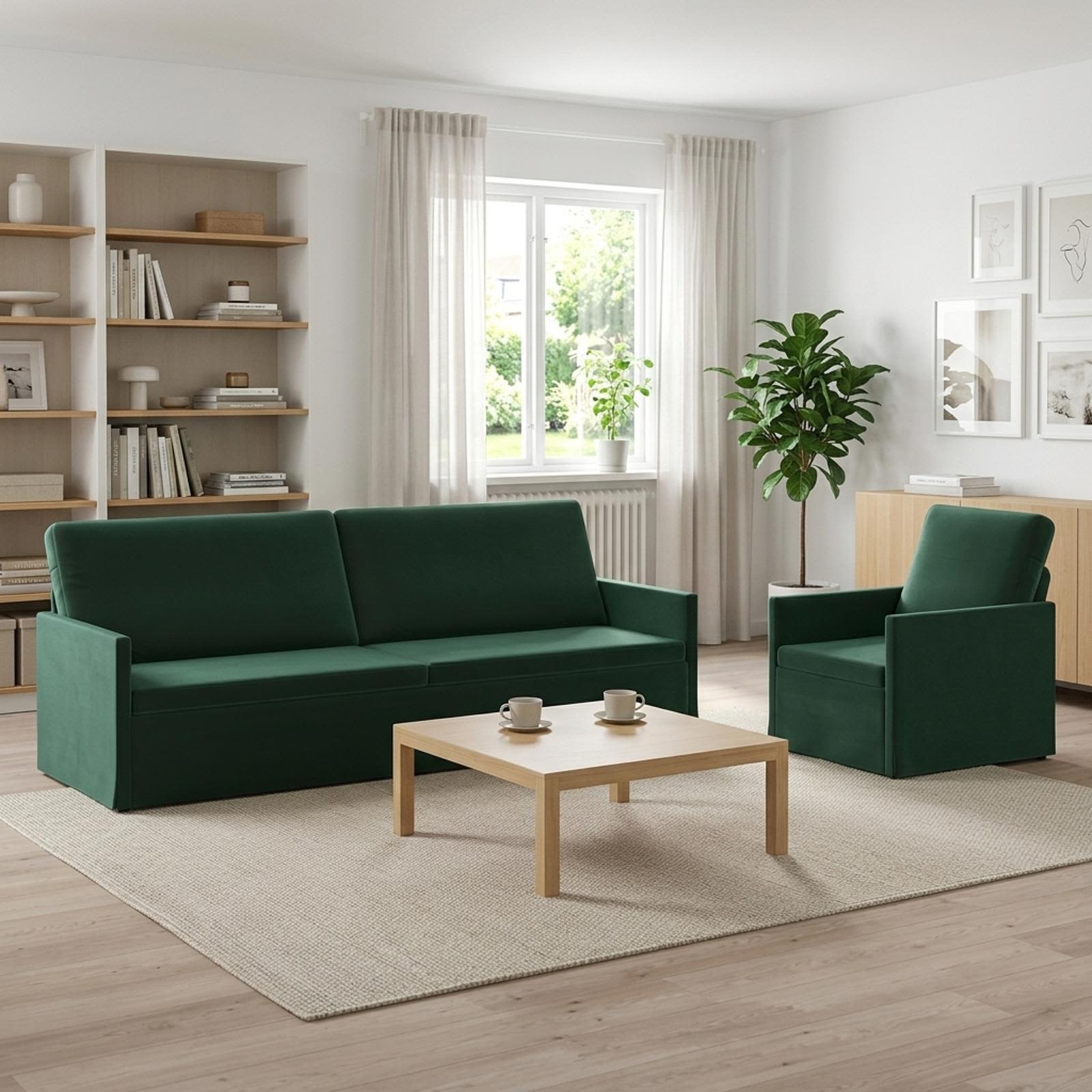 vidaXL Sofa Sæt 2 pcs Mørkegrøn Velour (V)