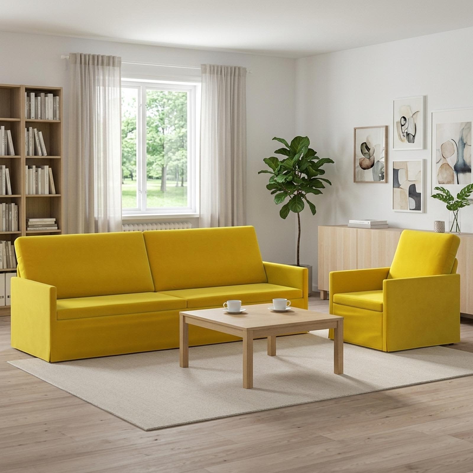 vidaXL Sofa Sæt 2 pcs Gul Velour (V)