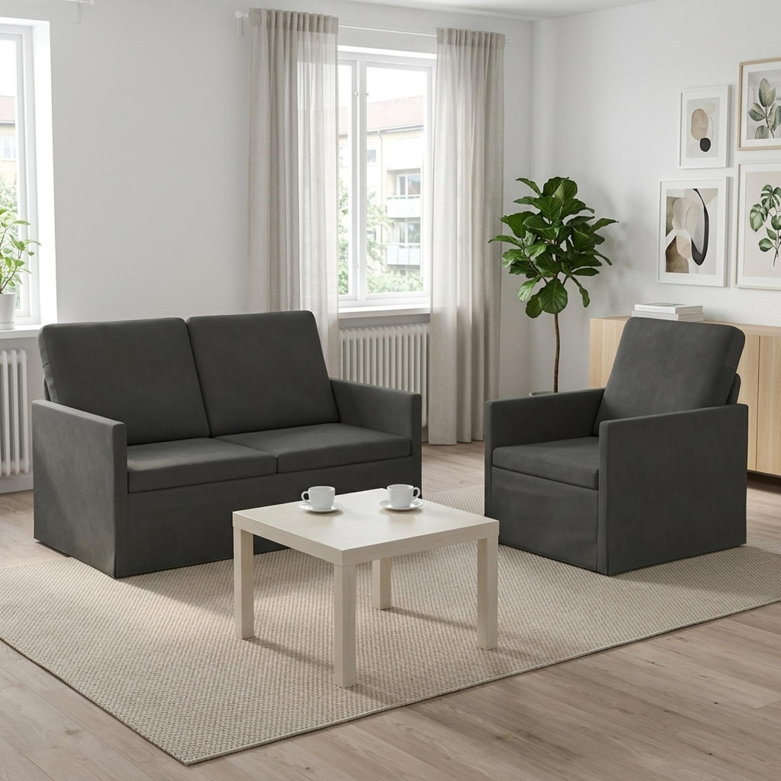 Kavčna garnitura 2 pcs Temno siva Žametna tkanina