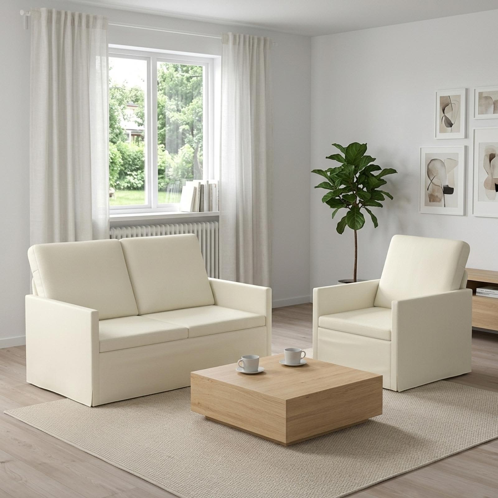 Kavčna garnitura 2 pcs Krem Žametna tkanina