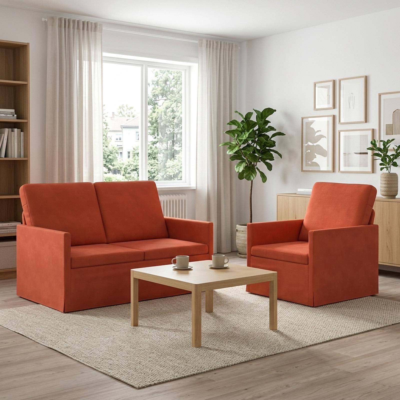 vidaXL Sofa Sæt 2 pcs Rød orange Velourstof