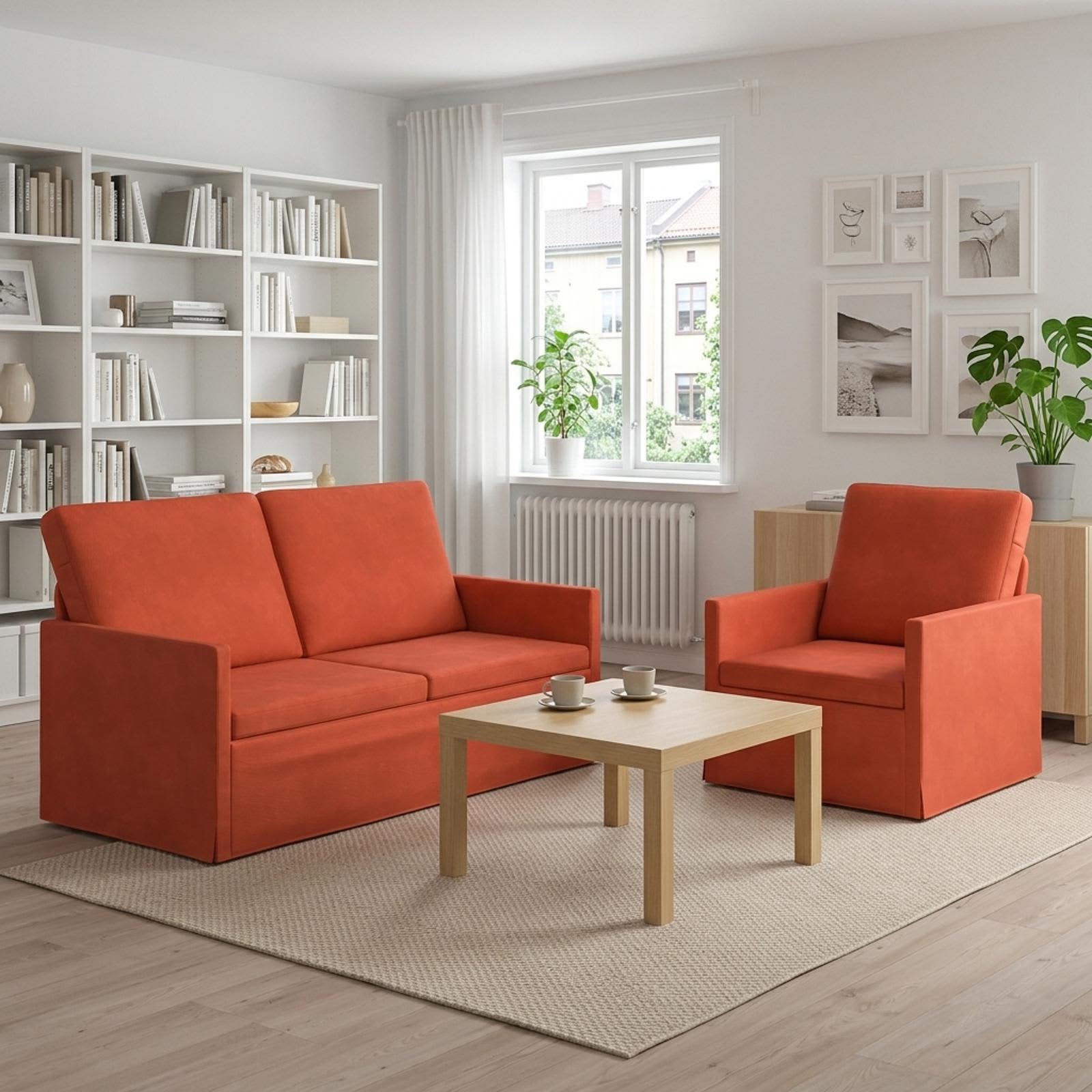 Kavčna garnitura 2 pcs Rdeče oranžna Žametna tkanina