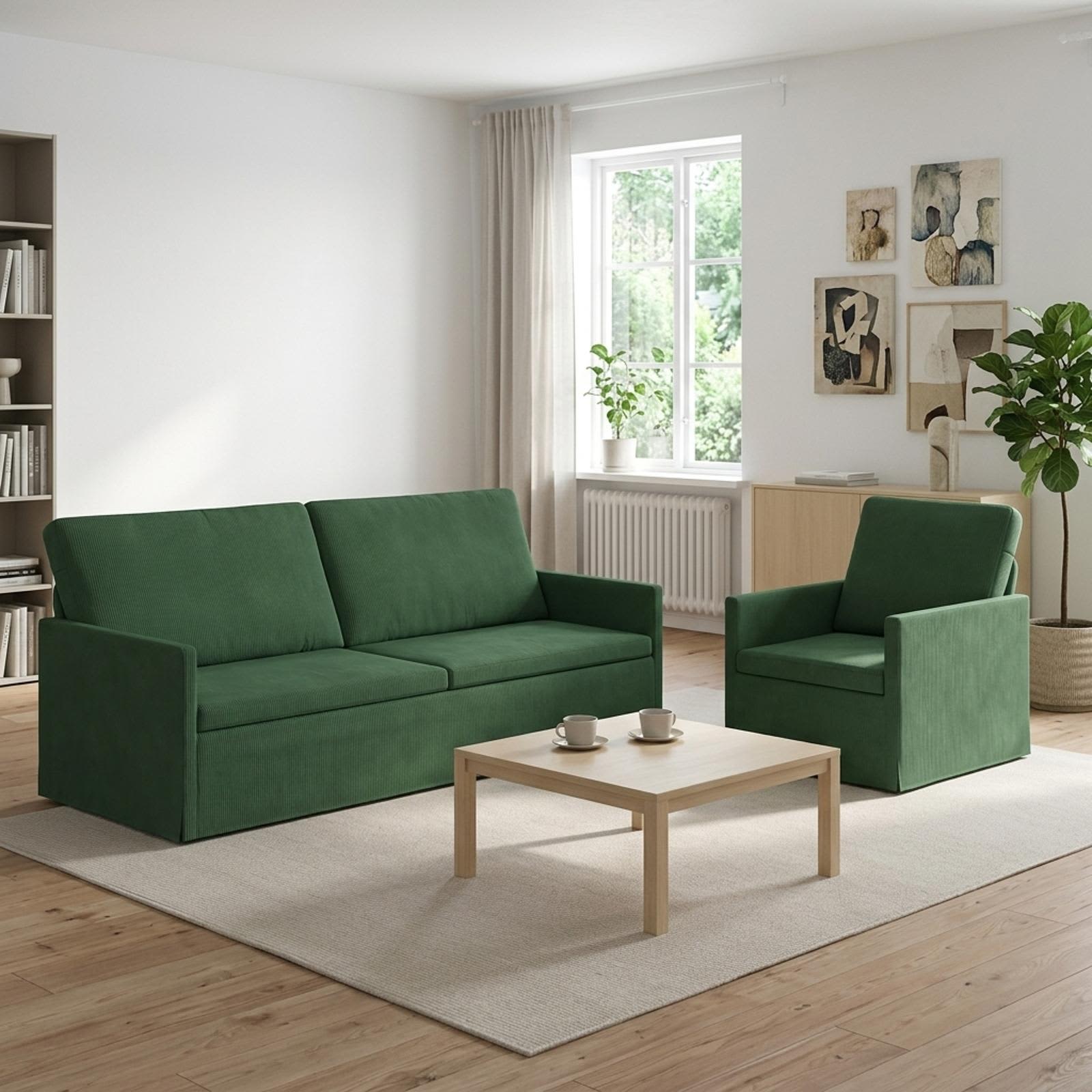 vidaXL Bankstel 2 st 4-zits Jungle Groen 190 x 81 x 82 cm Katoen Stof