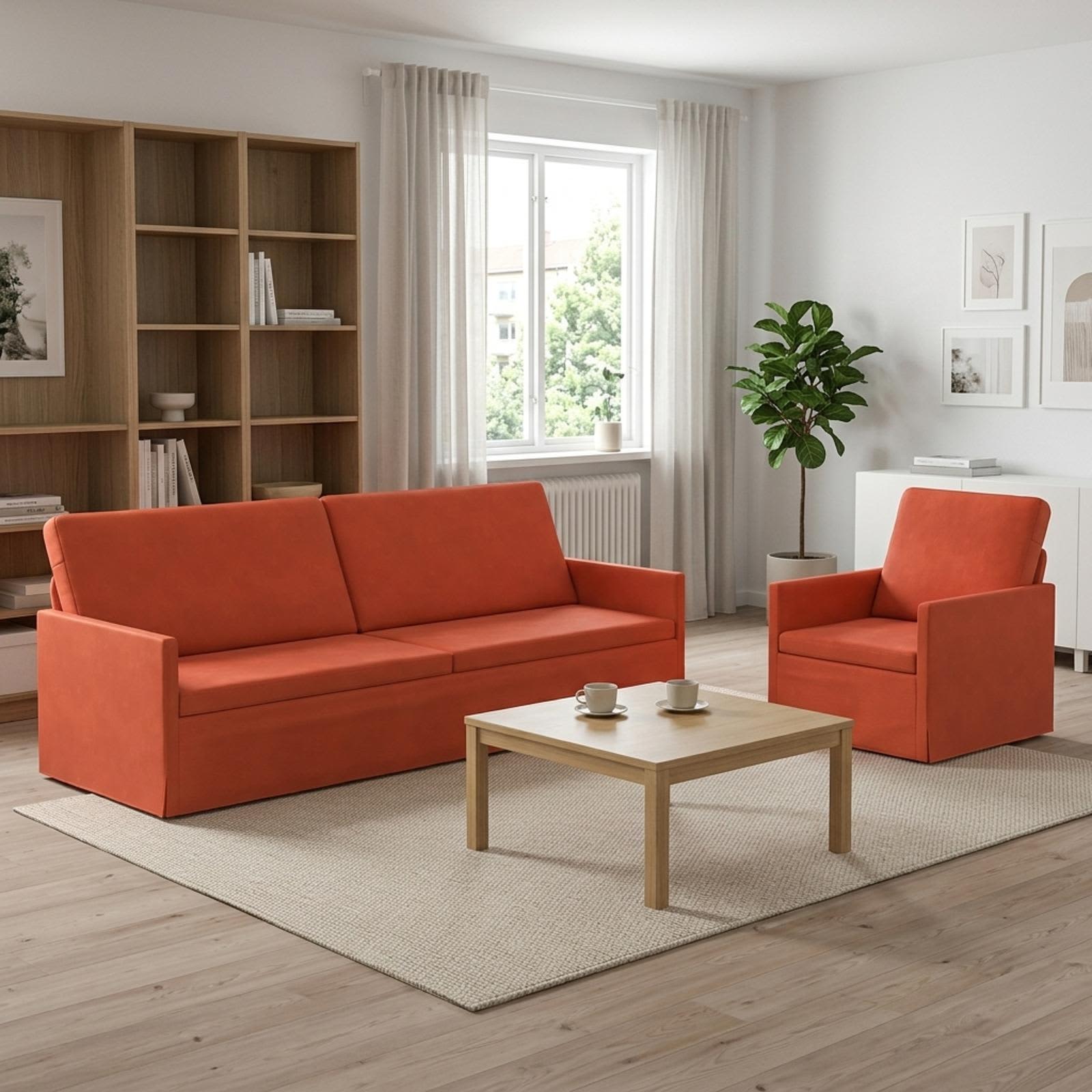 Kavčna garnitura 2 pcs Rdeče oranžna Žametna tkanina