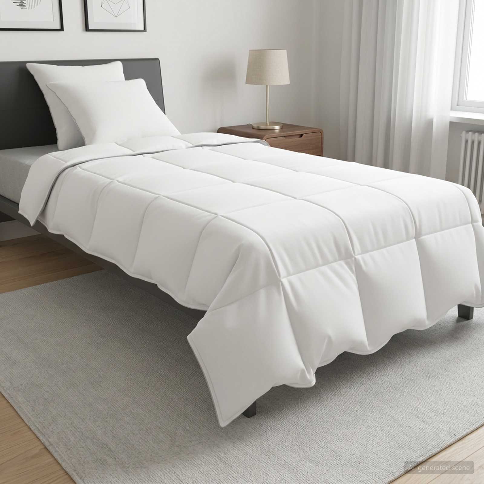 Dyne- og pudessæt 155x220/60x60 - hvid bambusfiber & polyester, bomuldsbetræk