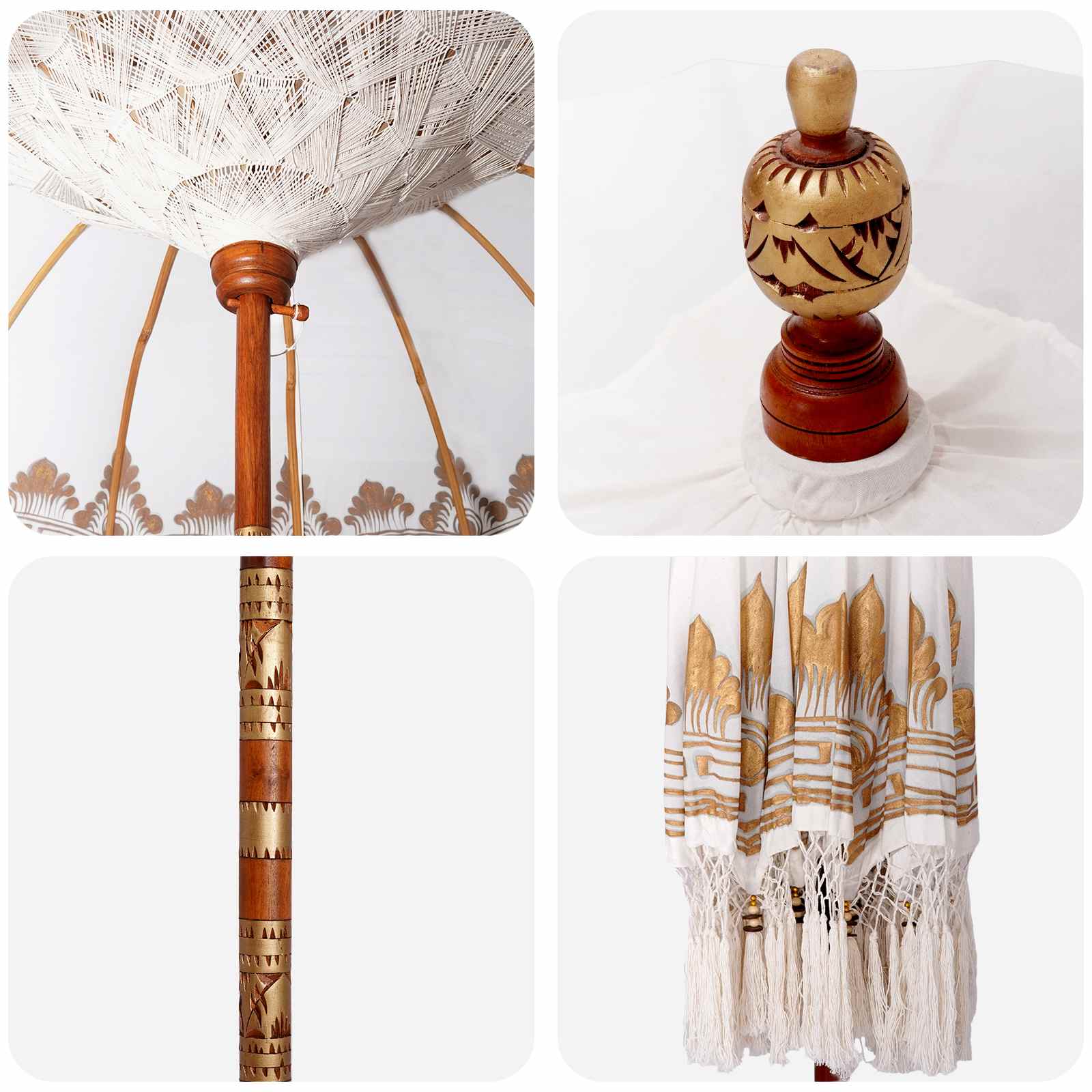 Balinese parasol met basis 2 st Crèmekleurig image 4