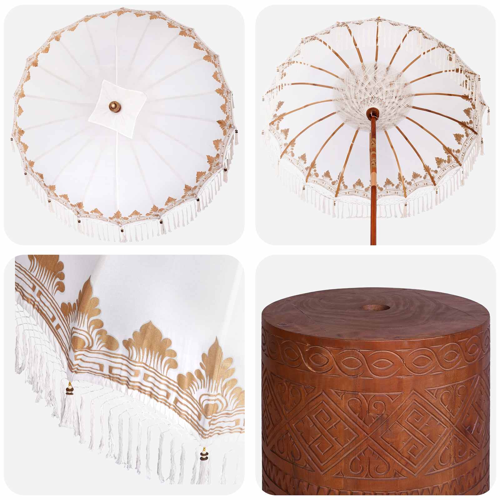 Balinese parasol met basis 2 st Crèmekleurig image 5