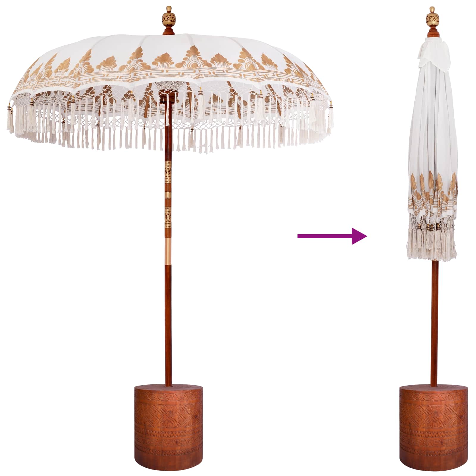 Balinese parasol met basis 2 st Crèmekleurig image 6