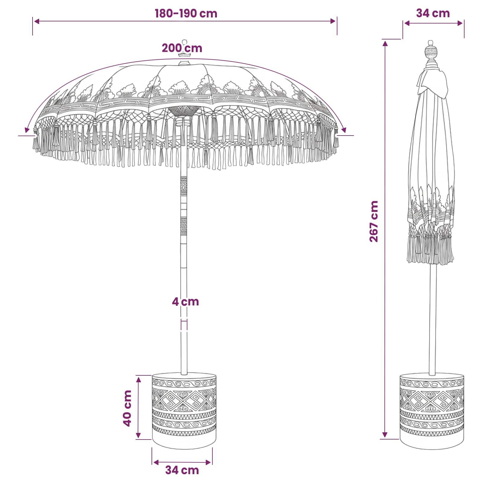 Balinese parasol met basis 2 st Crèmekleurig image 7