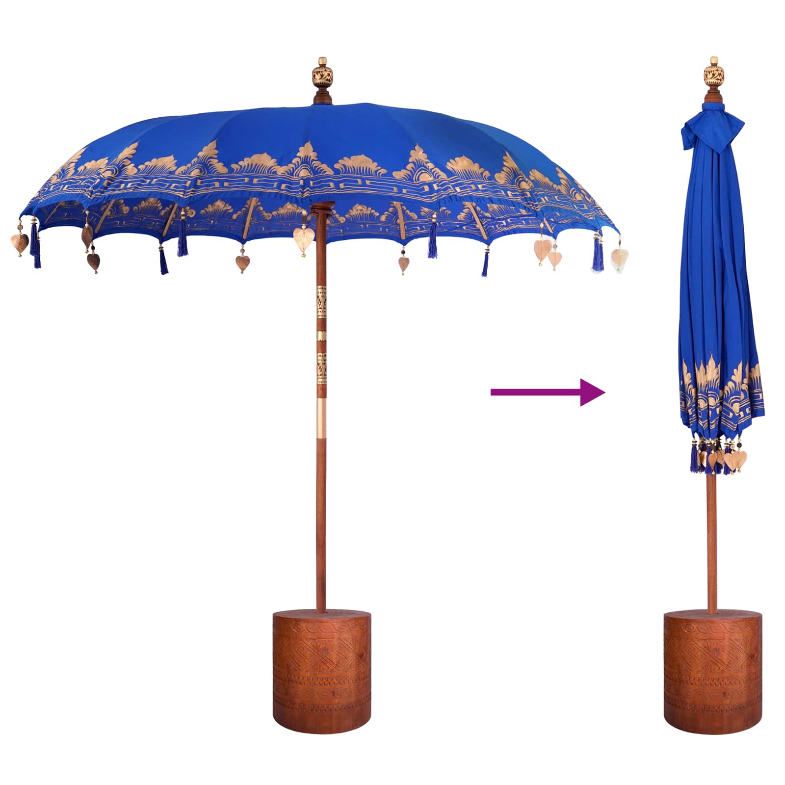 Balinese parasol met basis 2 st Blauw image 6