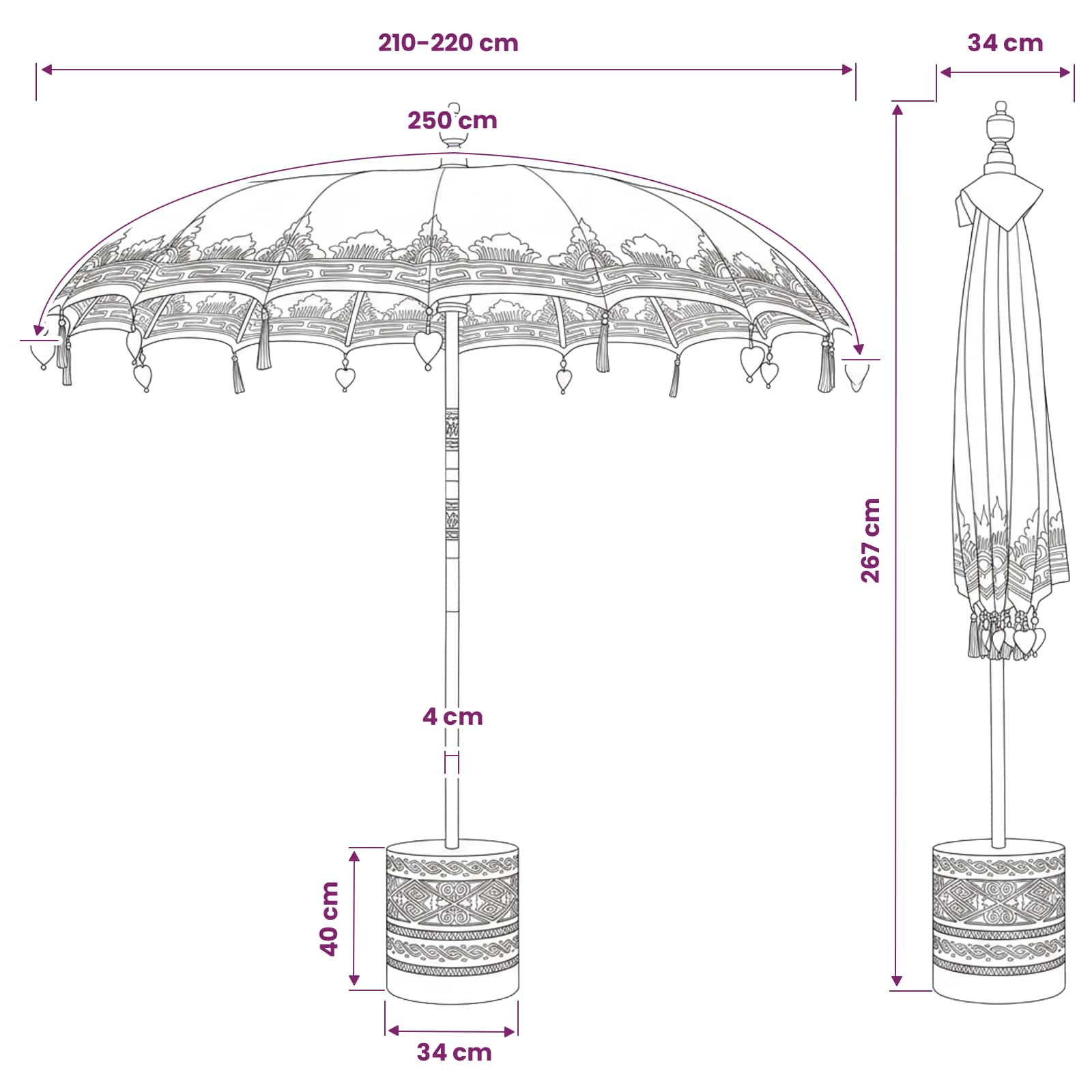Balinese parasol met basis 2 st Blauw image 7