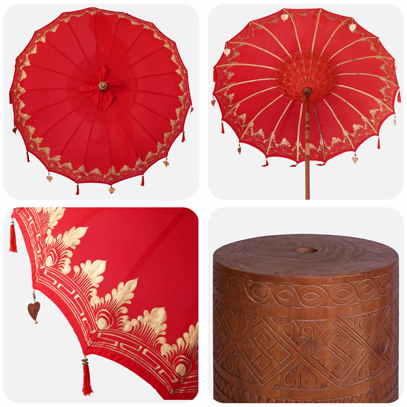 Balinese parasol met basis 260 Rood en Bruin 190 x 190 x 295 cm image 5