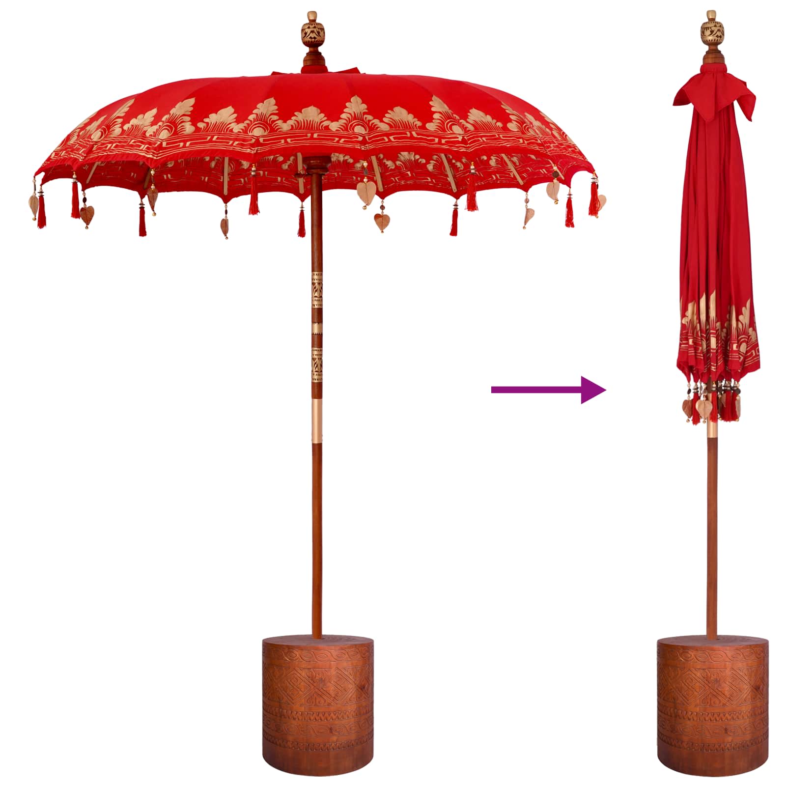 Balinese parasol met basis 260 Rood en Bruin 190 x 190 x 295 cm image 6