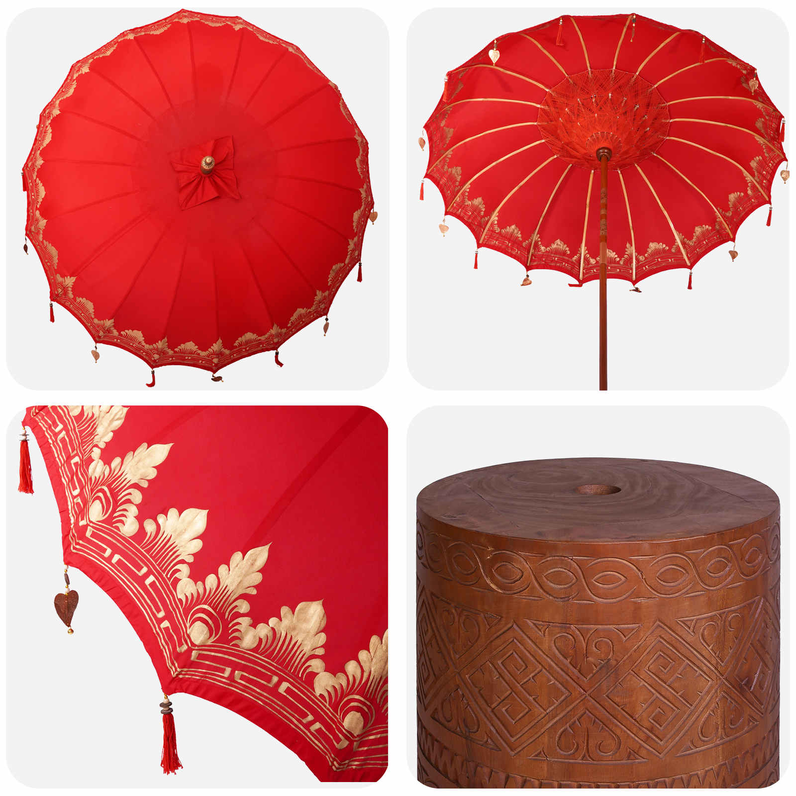 Balinese parasol met basis 260 Rood en Bruin 220 x 220 x 295 cm image 5
