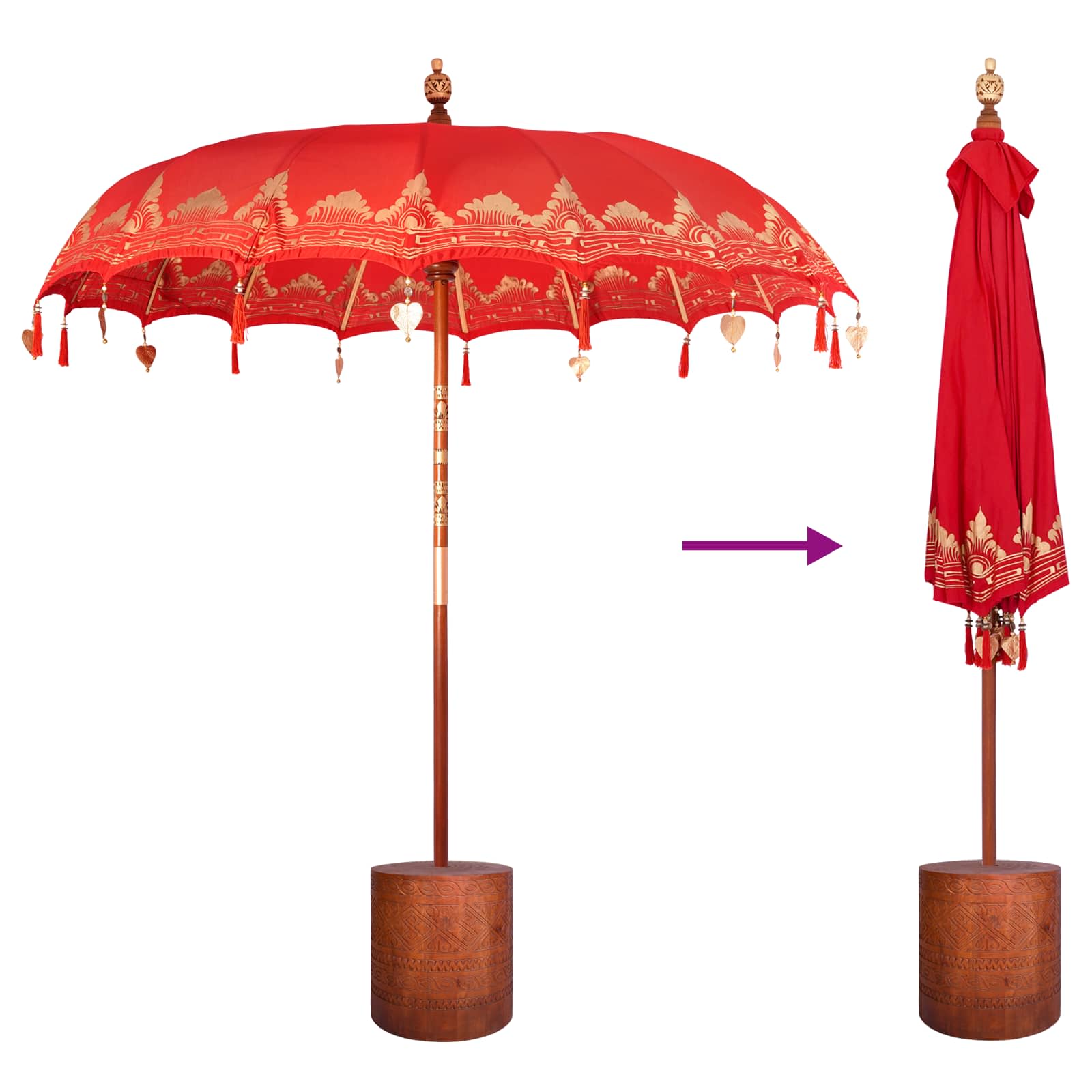 Balinese parasol met basis 260 Rood en Bruin 220 x 220 x 295 cm image 6