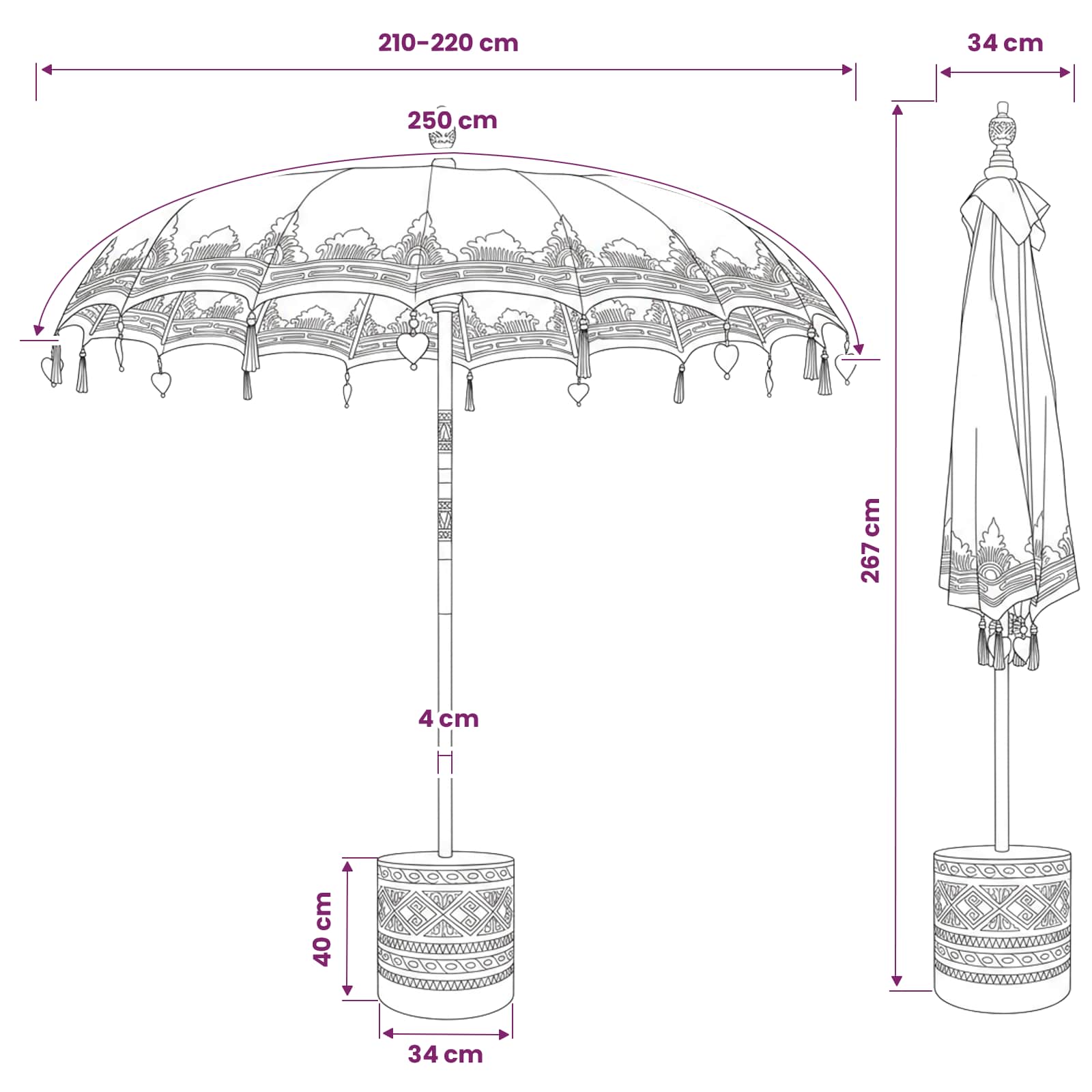 Balinese parasol met basis 260 Rood en Bruin 220 x 220 x 295 cm image 7