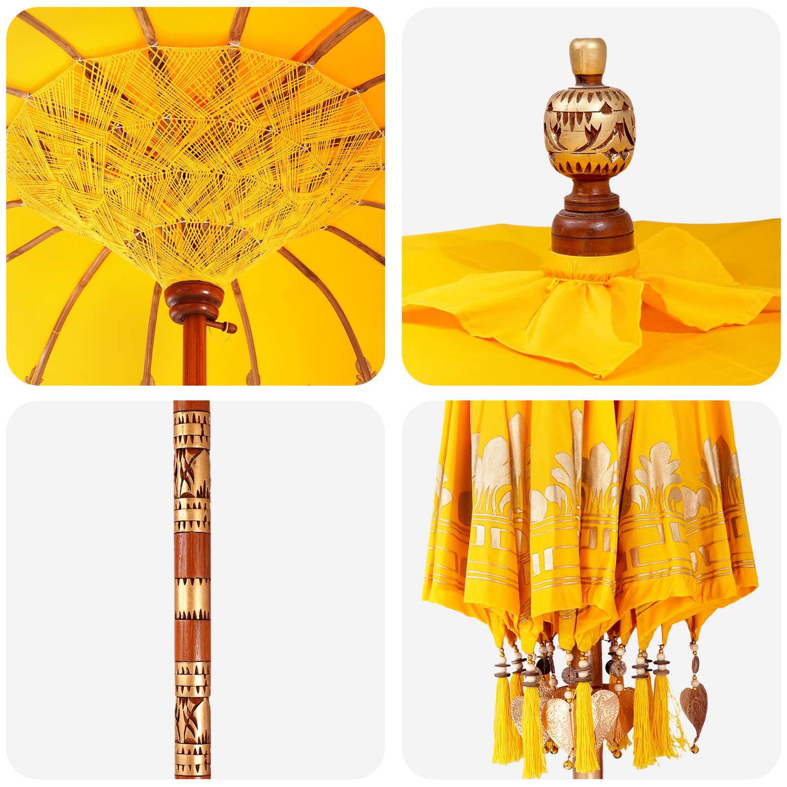 Balinese parasol met basis 260 Geel en bruin 190 x 190 x 295 cm image 4