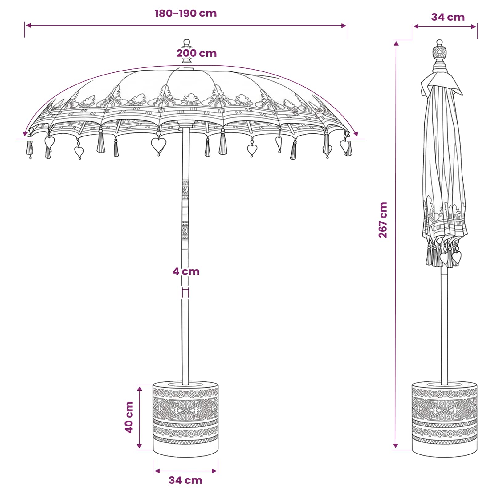 Balinese parasol met basis 260 Geel en bruin 190 x 190 x 295 cm image 7