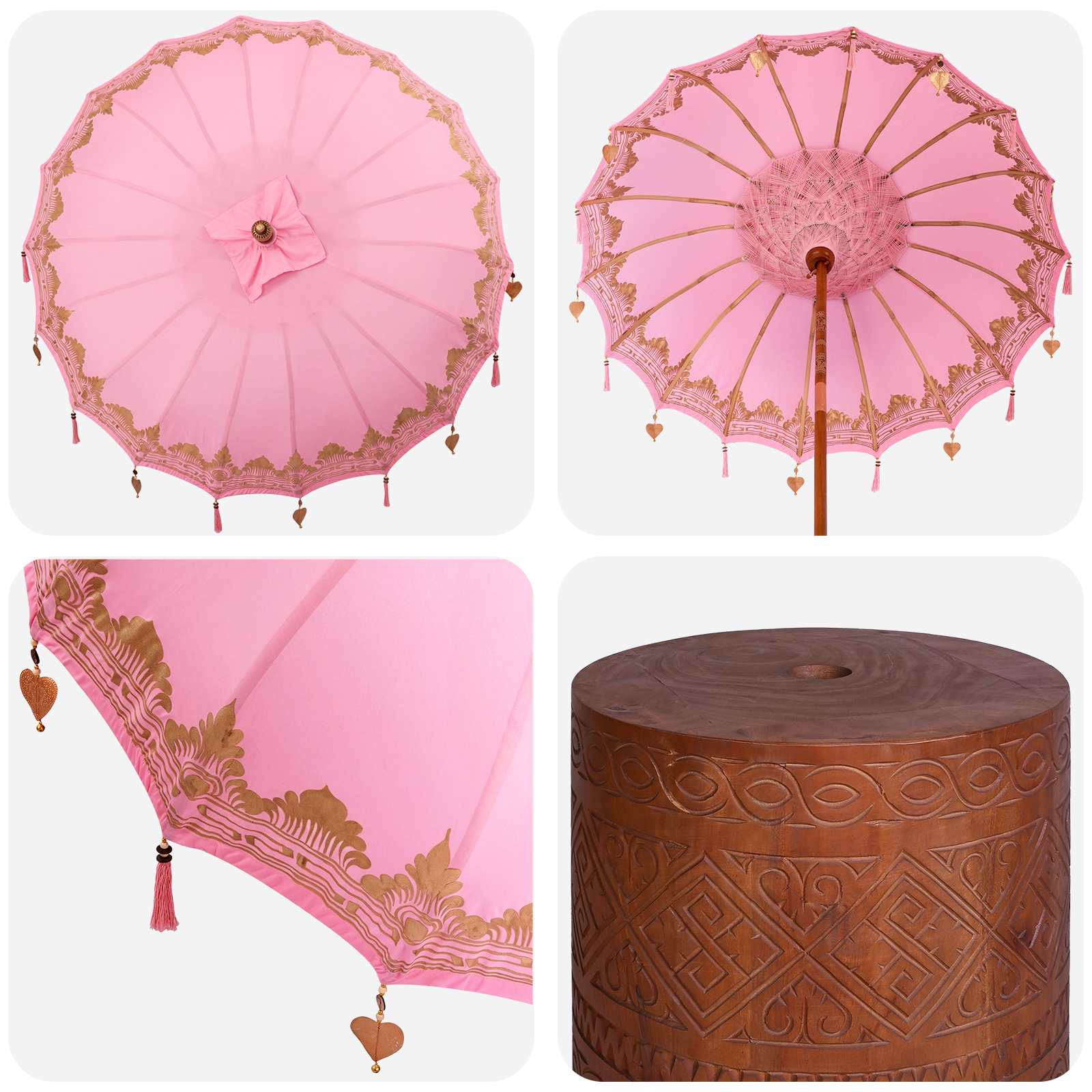 Balinese parasol met basis 2 st Roze image 5