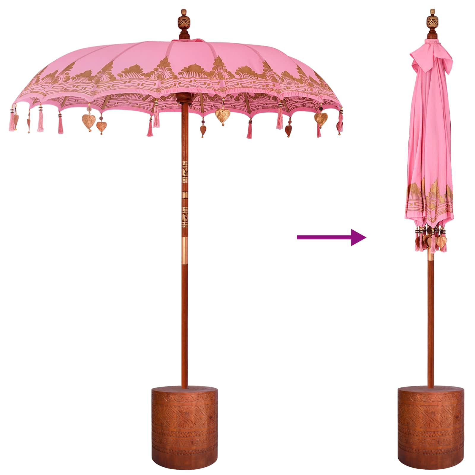 Balinese parasol met basis 2 st Roze image 6