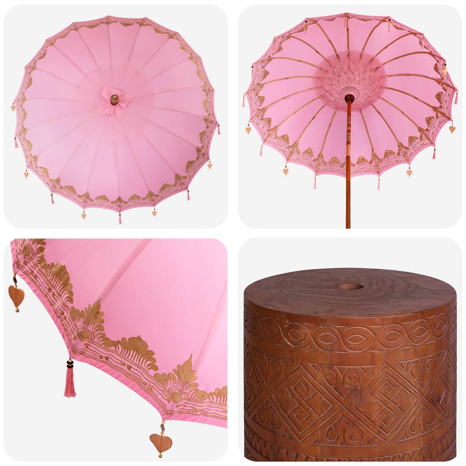 Balinese parasol met basis 2 st Roze image 5